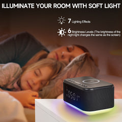 Alarm Clock Speaker Wireless Charger Digital Bedrooms Dimmable Light Bedrooms Bluetooth Speaker Alarm Clock Dual Alarm Snooze 12/24H Dimmer Support USB AUX