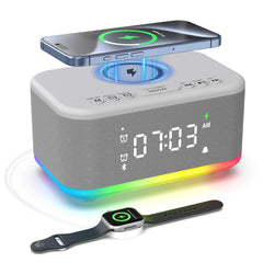 Alarm Clock Speaker Wireless Charger Digital Bedrooms Dimmable Light Bedrooms Bluetooth Speaker Alarm Clock Dual Alarm Snooze 12/24H Dimmer Support USB AUX