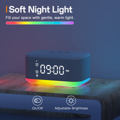 Alarm Clock Speaker Wireless Charger Digital Bedrooms Dimmable Light Bedrooms Bluetooth Speaker Alarm Clock Dual Alarm Snooze 12/24H Dimmer Support USB AUX