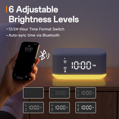 Alarm Clock Speaker Wireless Charger Digital Bedrooms Dimmable Light Bedrooms Bluetooth Speaker Alarm Clock Dual Alarm Snooze 12/24H Dimmer Support USB AUX