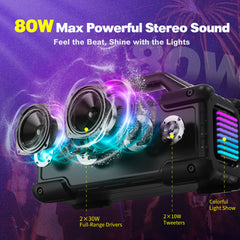 Portable Bluetooth Speaker RGB Lights Loud Stereo Sound Outdoor Water Resistant Wireless Bluetooth Speaker 300W(Peak) Party Lights EQ TWS USB AUX TF IPX6 Party/Beach/Garage